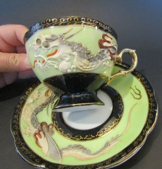 Vintage Japanese Moriage Tea Cup And Saucer,  Castle China Dragonware