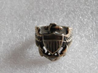 Old Wwii Sterling Silver & 1/20 10k Gold Trench Art Navy Wings Ring