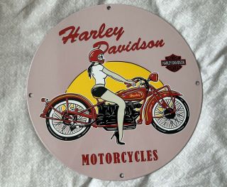 Vintage Harley Davidson Porcelain Sign Gas Oil Motorcycle Motor Bike Pump Plate
