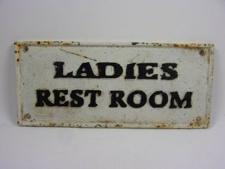 Pre Owned Vintage Ladies Restroom Cast Iron Metal Sign W/wear & Rust
