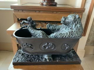 Maitland - Smith Bronze Bear/monkey In A Tub 4 Turtles Rare Piece
