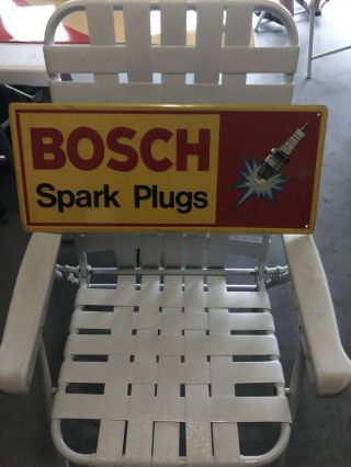 Vintage Bosch Spark Plugs Metal Embossed Sign 1977