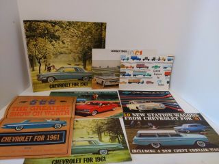 1961 Chevrolet Dealer Sales Brochures Flyers Set Of 8 Impala Corvair Trucks