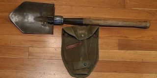 Vintage Ww2 Ames Us Military Folding Shovel Field Gear Entrenching Tool & Sheath