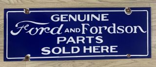 Vintage Ford And Fordson Parts 25½” X 9” Porcelain Sign