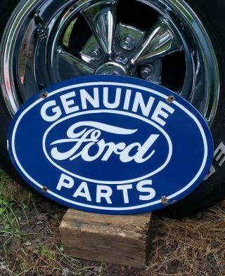 Ford Parts Porcelain Metal Sign Oval Farm Tractor Trucks Service Gas Oil Garage