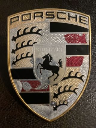 Vintage Porsche Emblem Crest Hood Badge Shield Red Black Gold 99755921100 Oem