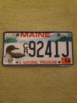 2014 Maine License Plate 9241j Loon Duck A National Treasure
