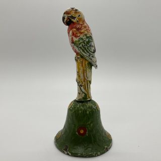 1940 ' s Antique Hubley Cast Iron Painted Figural Parrot Dinner/Bed Bell 2