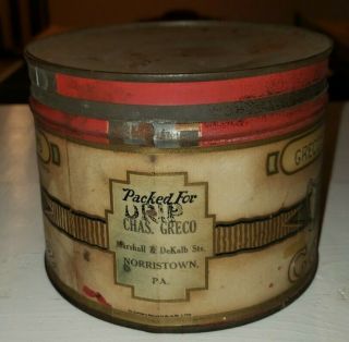 Vintage GRECO ' S COFFEE TIN GRAPHICS - CHARLES GRECO - NORRISTOWN PA 2