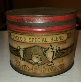 Vintage GRECO ' S COFFEE TIN GRAPHICS - CHARLES GRECO - NORRISTOWN PA 3