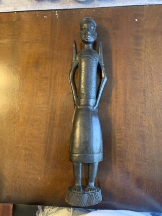 Vintage African Hand Carved Ebony Wood Statue Figurine