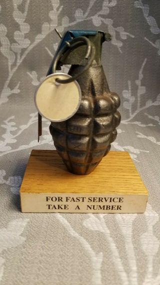 Vtg Military Pineapple Rfx Fuse M228 Dummy Hand Grenade " Take A Number " Novelty