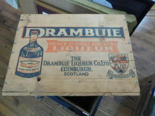 Vintage Wooden Drambuie Scotch Whisky Crate Box Prince Charles Edward - Scotland