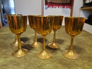 Interpur Solid Brass Wine Goblets,  Set Of 6.  5 3/4 " Tall.