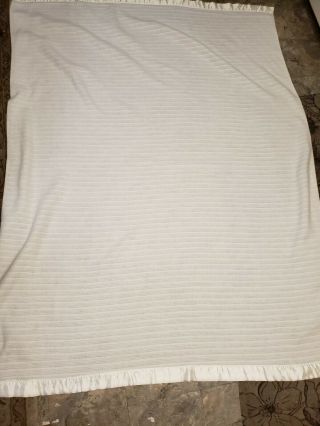 Vintage Satin Trim Acrylic Blanket White 86 X 64 Full Size Made In Usa