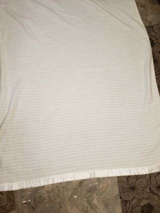 Vintage Satin Trim Acrylic Blanket White 86 x 64 Full Size Made in USA 2