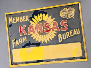 Nos 60’s Kansas Sign Sunflower Sign Embossed Vintage Kansas Farm Bureau