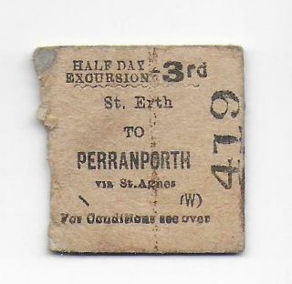 Railway Ticket Br St Erth To Perranporth 1956 3rd Half Day Excursion Edmondson