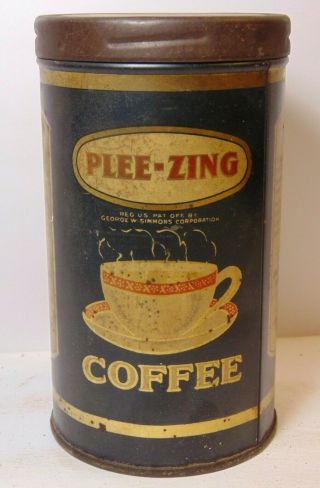 Small Rare Old Vintage 1920s Plee Zing Coffee Tin 1/2 Pound St.  Louis Missouri