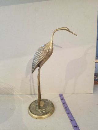 Pair 2 Vintage Brass Egret Crane Heron Bird Figures Mid Century Large 12 "