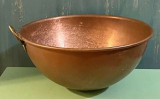 Vintage Copper Mixing Bowl Lg 11” Heavy Gauge - Brass Ring For Hanging