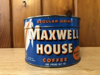 Vintage 1950s Maxwell House Coffee Tin 1 Lb Key Wind Full
