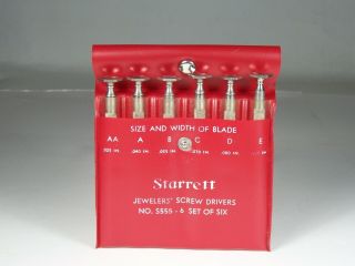 (6) Pc Vintage 1960s Starrett No.  S 555 - 6 Jewelers Screwdriver Set W Case