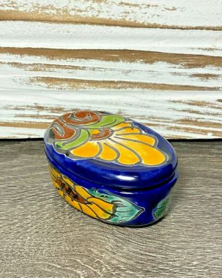 Vintage Talavera Vintage Trinket Box With Lid,  Mexican Hand Painted Pottery