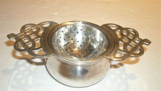 Vtg Silverplate Tea Strainer & Bowl Double Handled (2 Piece Set)