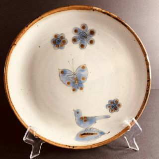 Vintage El Palomar Ken Edwards Blue Bird Butterfly Pottery Mexico Dinner Plate