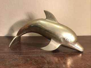 Vintage Large Brass Dolphin Sculpture Home Decor Figurine Statue Mcm 17 " Long