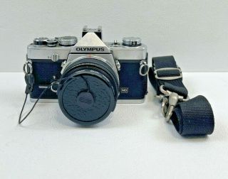 Vintage Olympus Om - 1 Slr Film Camera With 50mm Lens & Strap