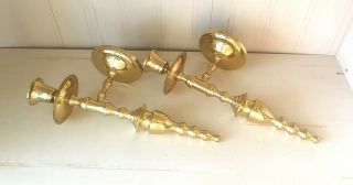 Vintage Pair Solid Brass Gold tone Wall Sconce Candle Holders Finial design 11 