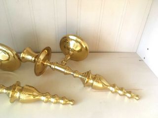 Vintage Pair Solid Brass Gold tone Wall Sconce Candle Holders Finial design 11 