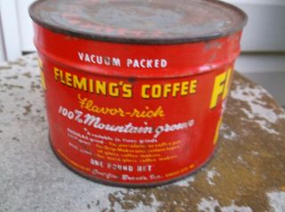 Rare Find Vintage Fleming ' s Coffee Tin.  1 Lb.  Key Wind. 2