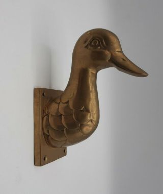 Vintage Solid Brass Duck Head Wall Hook Towel Hat Coat Farmhouse Cottage 6 "