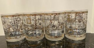 Vintage Set Of 4 Cera 22kt Gold 1492 Old World Map Beverage Glasses Barware 4 "