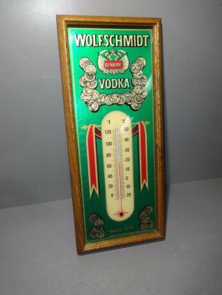 Vintage Wolfschmidt Vodka Advertising Thermometer Wall Sign 8x19 "