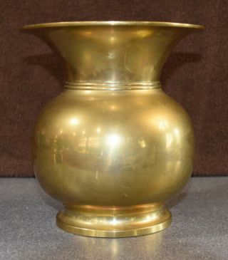 Solid Brass Spittoon Flower Vase W/ Wide Neck Patina 8 " Tall Vintage