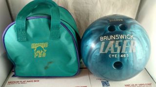 Vintage Brunswick Laser Bowling Ball Blue Swirl 10lb With Retro Bag Small 10 Lbs