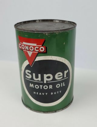 1950’s Conoco Motor Oil Can Tin 1 Quart Still Full Continental Oil Co