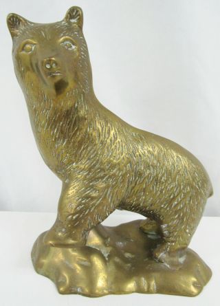 Vintage Large Mid Century Modern Brass Bear Art Figurine Sculpture - 8 1/4 " H
