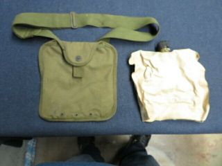 Wwii Us Army Experimental Collapsible Canteen W/ Canvas Cover - Dated 1945