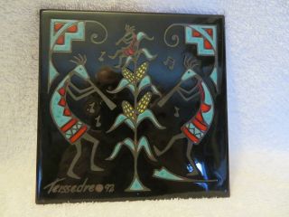 Cleo Teissedre Hand Painted Tile Coaster Southwest Ceramic 6x6