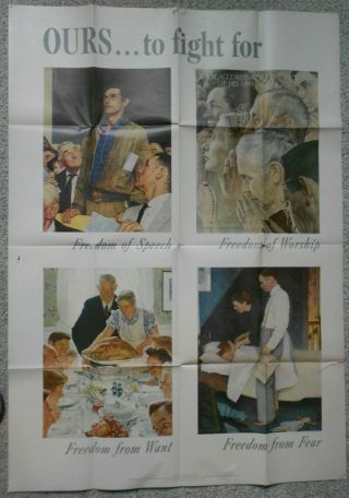 Ww2 Norman Rockwell " The Four Freedoms " Saturday Evening Post 1943 Poster 40 X 28