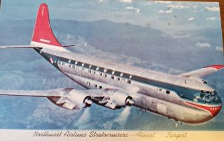 Vintage Postcard Northwest Orient Airline,  Boeing Stratocruiser Double Decker