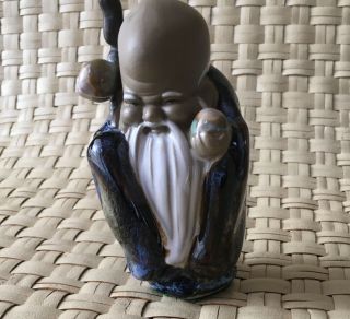 Vintage Oriental Old Wise Man Clay Glazed Figurine