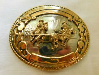 Vintage Tony Lama Team Steer Roping Rodeo Cowboys German Silver Belt Buckle