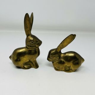 Vintage Brass Bunny Rabbit Figurines Paperweight Set Of 2
